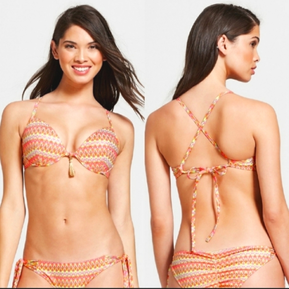 🏷️Shade & Shore Pink Chevron Bikini Swimsuit 38B Top XS Bottoms